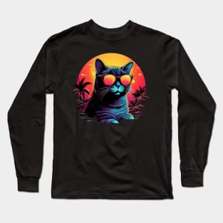 Retro Wave American Shorttail Cat Long Sleeve T-Shirt